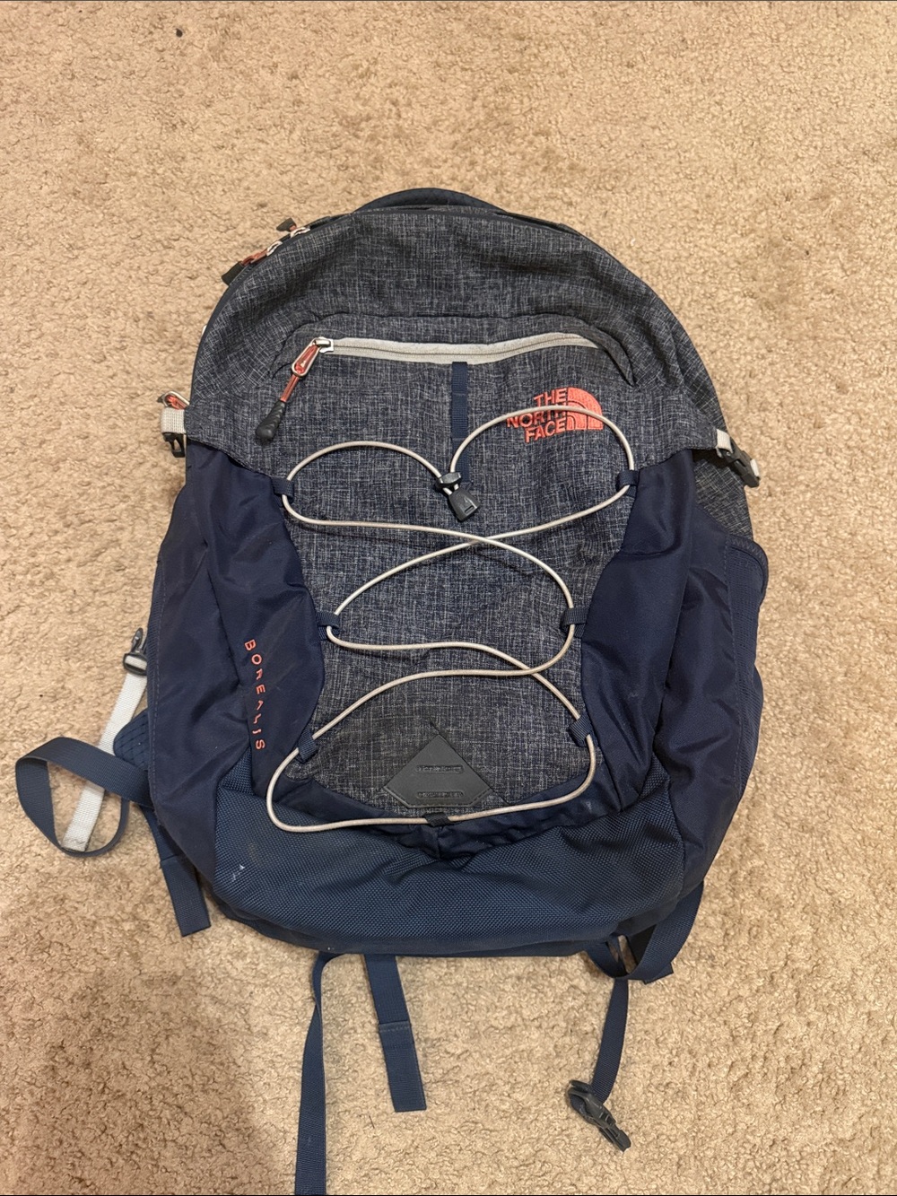 The North Face Men's Navy Heather Backpack with Orange Logo